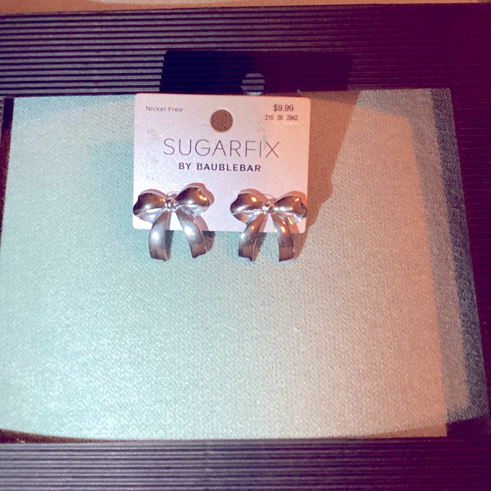 Sugarfix by BaubleBar earrings baby blue metallic bow studs NWT
